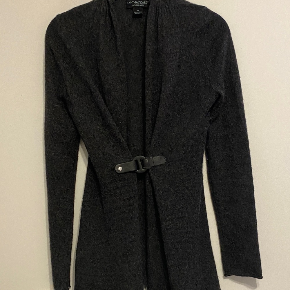 Cashmere by Cynthia Rowley Dark Gray Cardigan with Buckle